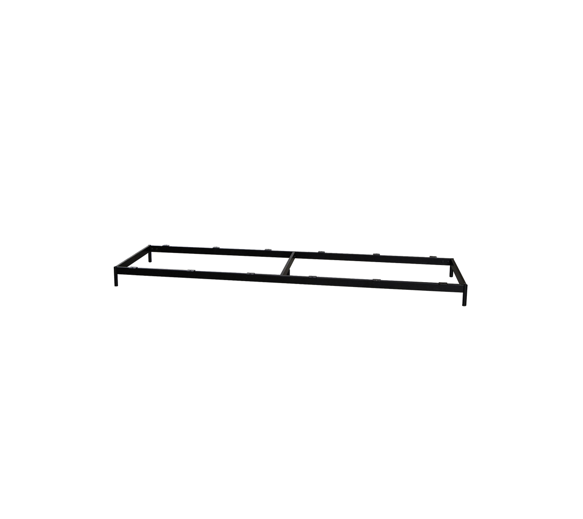 Black metal frame designed for support and stability, suitable for various applications.