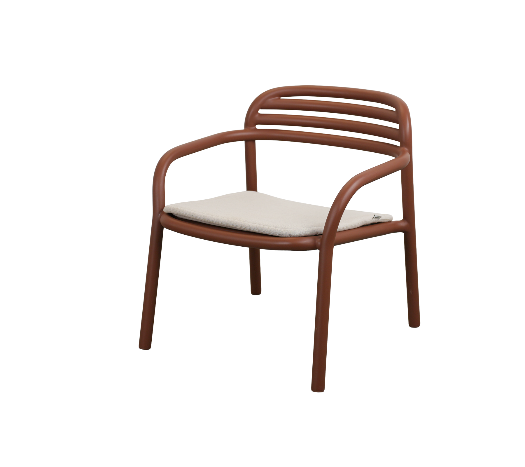 Modern desert red chair with a sand cushion.