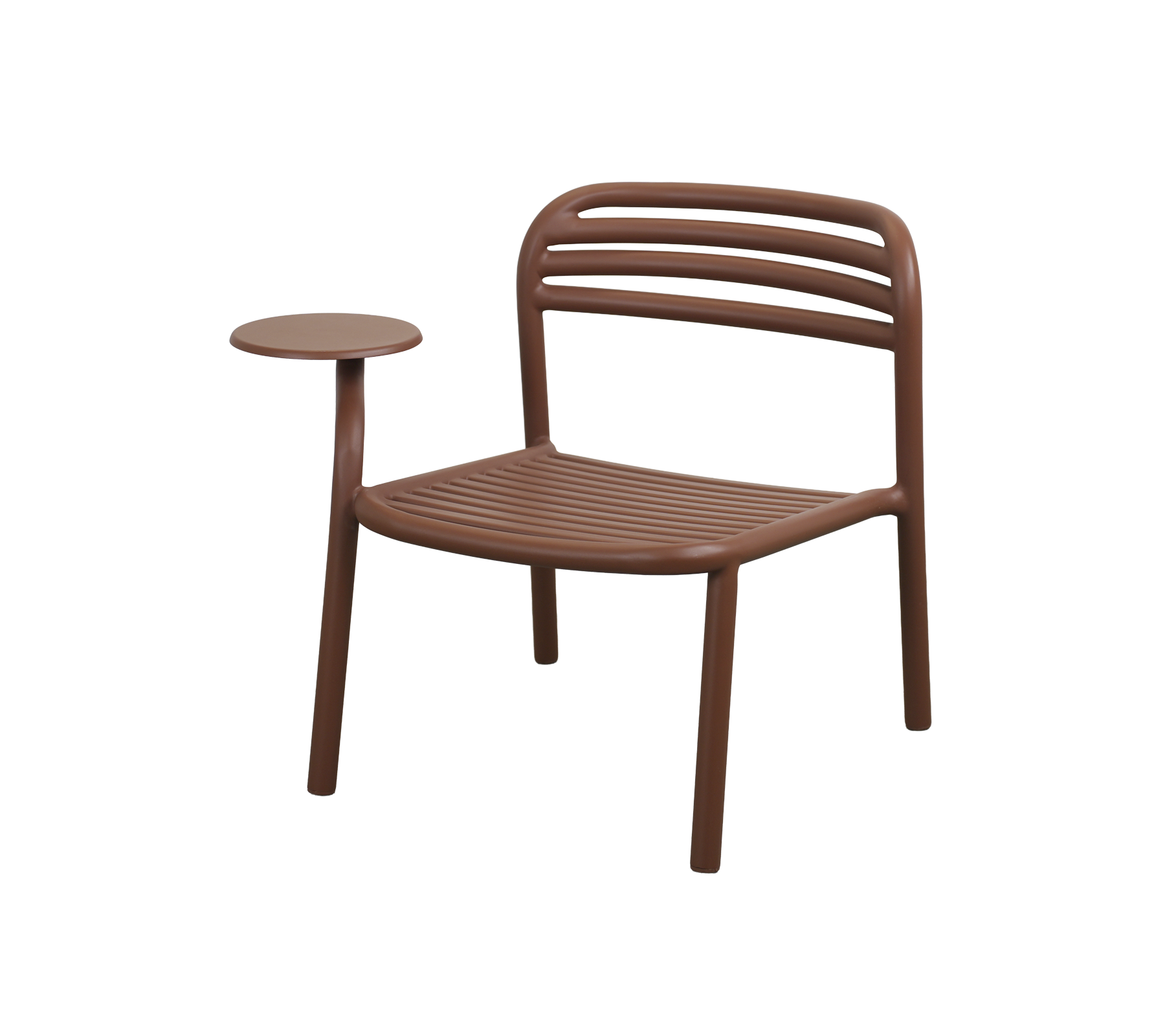 Desert red chair with side table in a modern design.