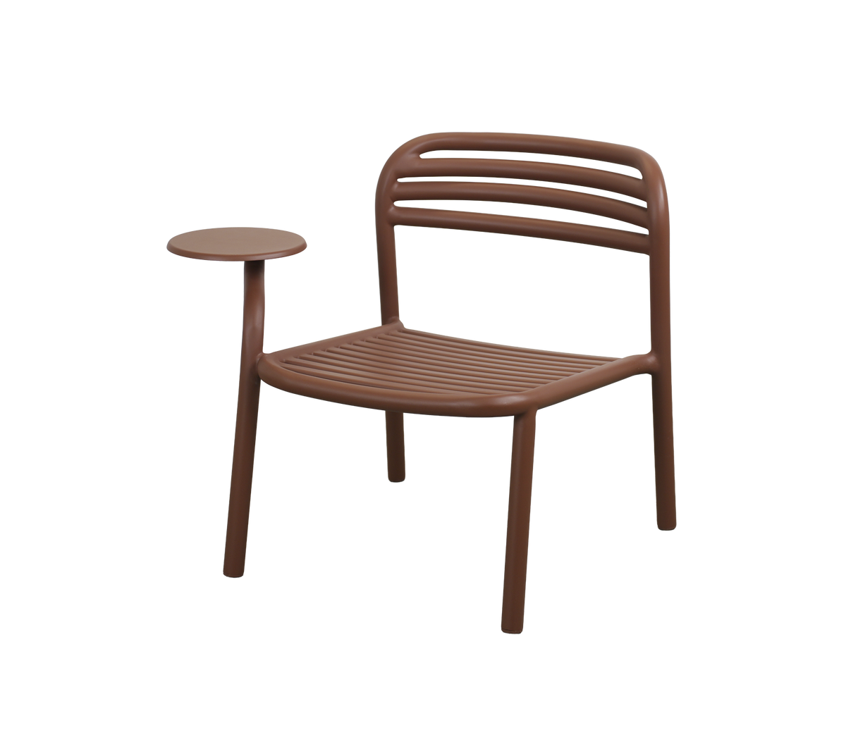 Desert red chair with side table in a modern design.