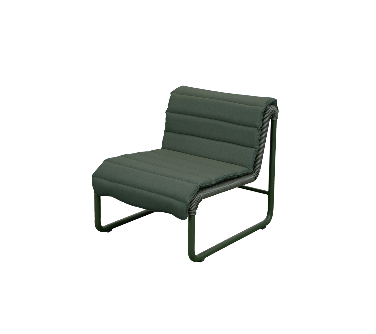 Modern dark green lounge chair with a minimalist design.