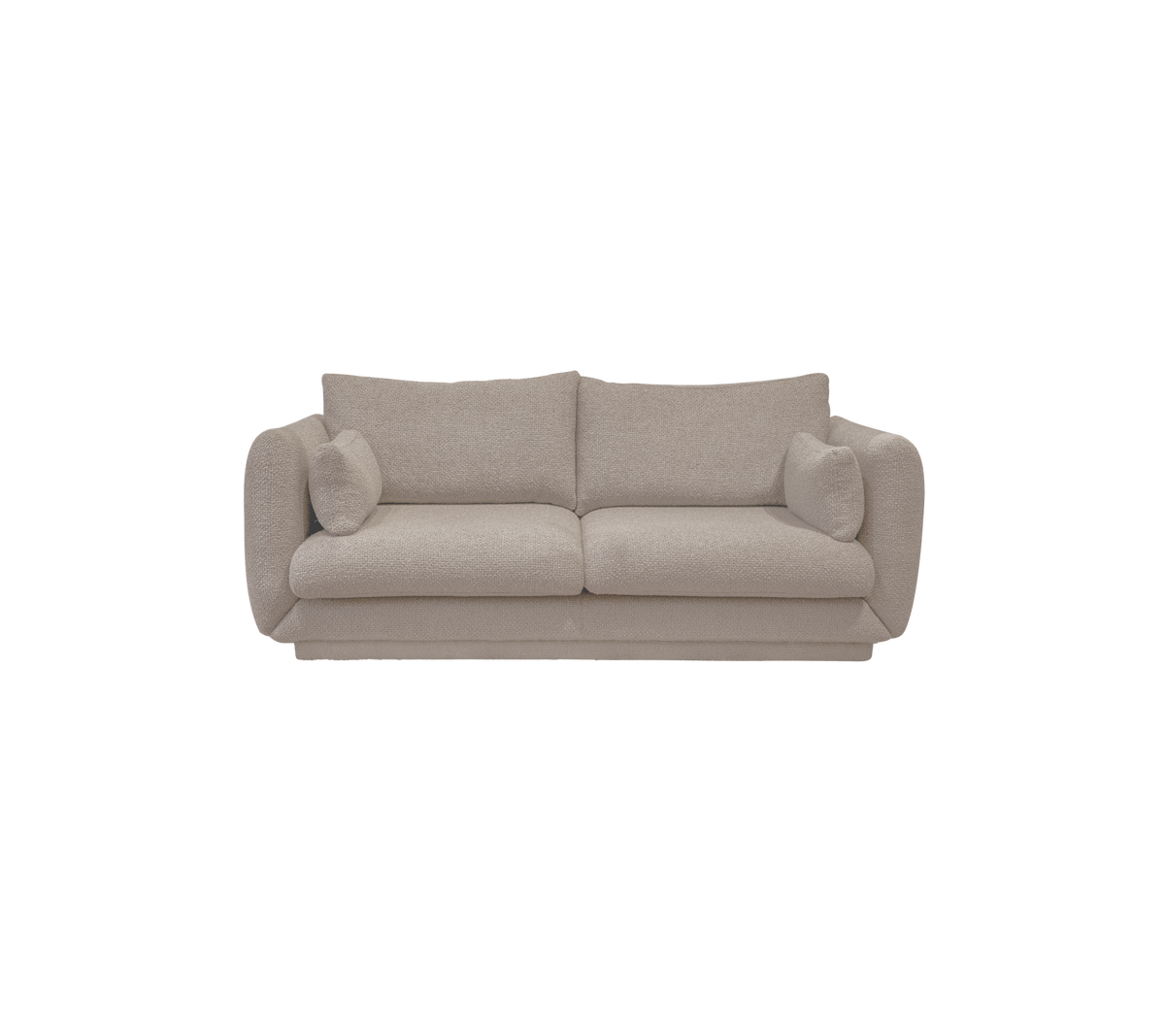 Light brown sofa with rounded cushions in a modern design.