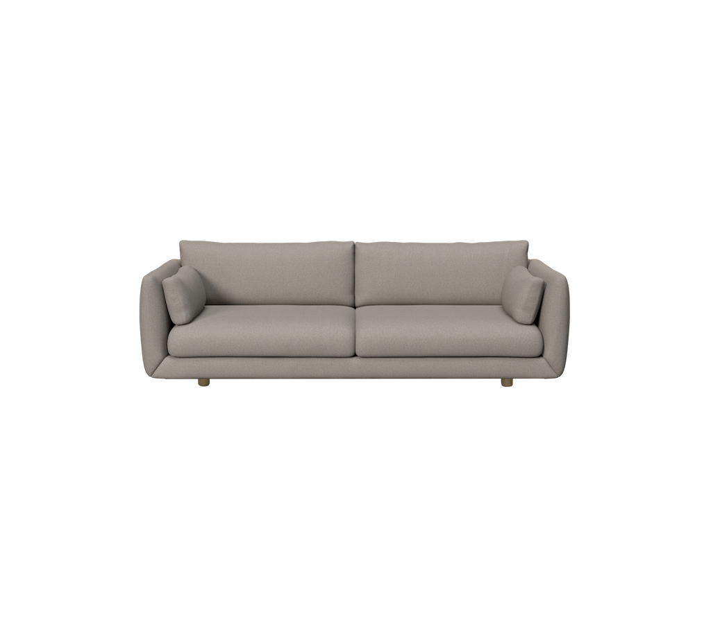 Light brown modern sofa with side cushions.