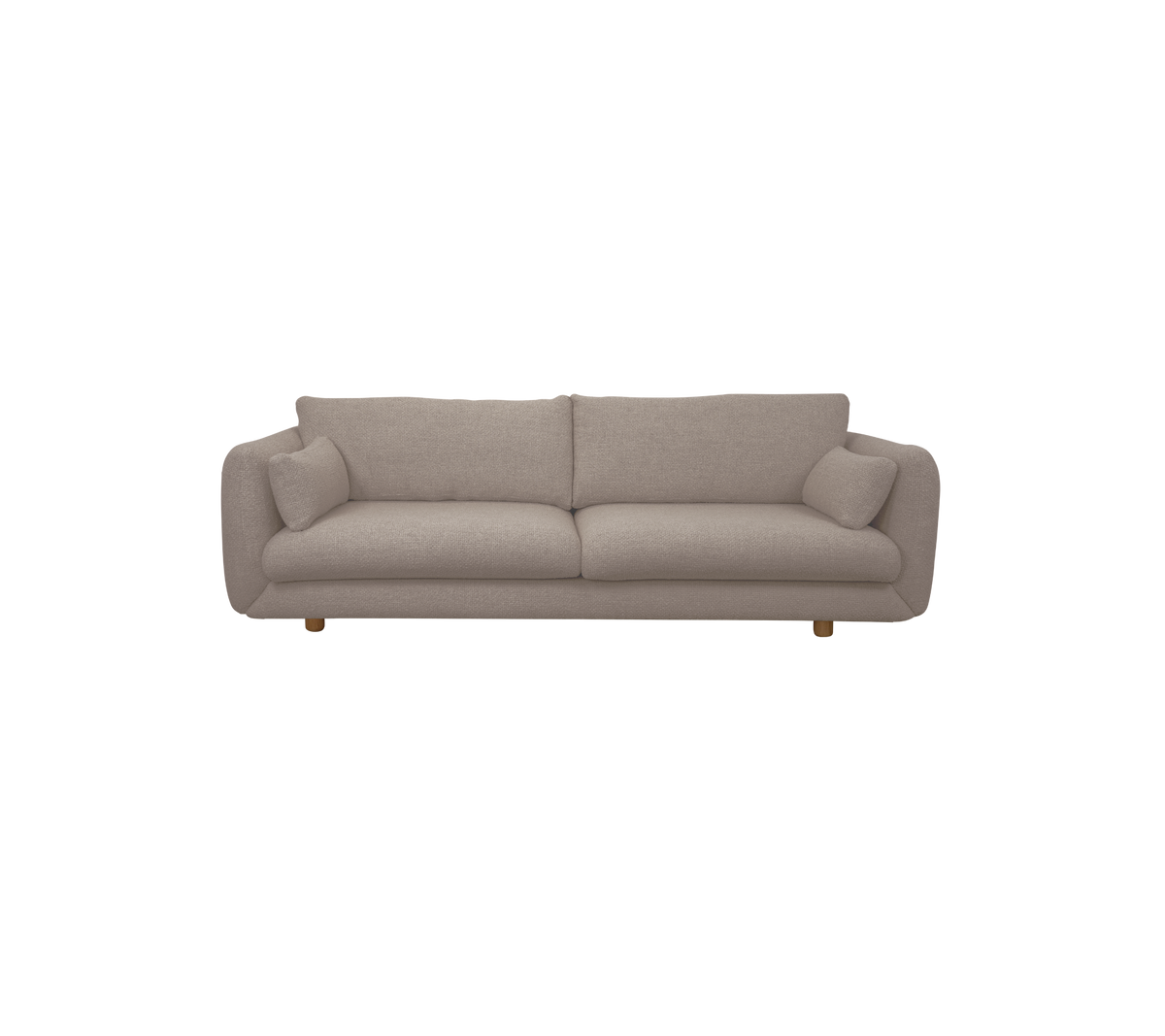 Light brown modern sofa with plush cushions.