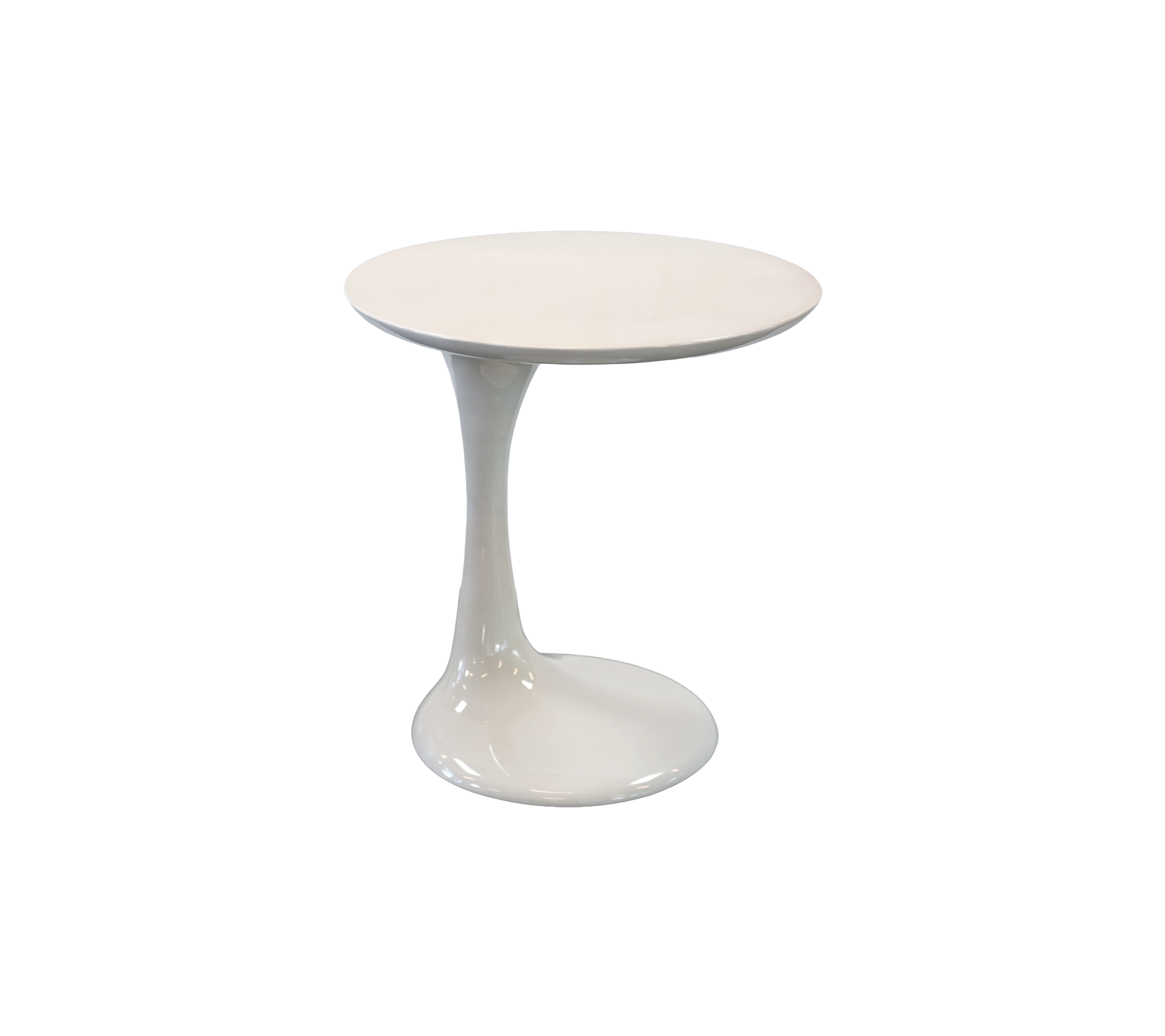 Modern white side table with a unique sculptural base.