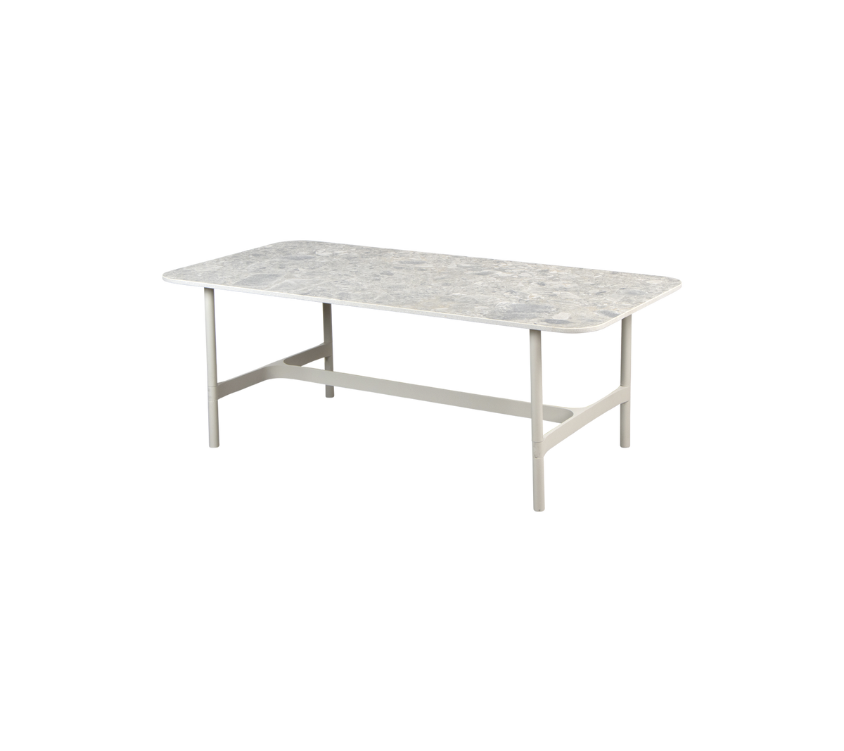 A rectangular table with a textured surface and sturdy legs, designed for various settings and activities.