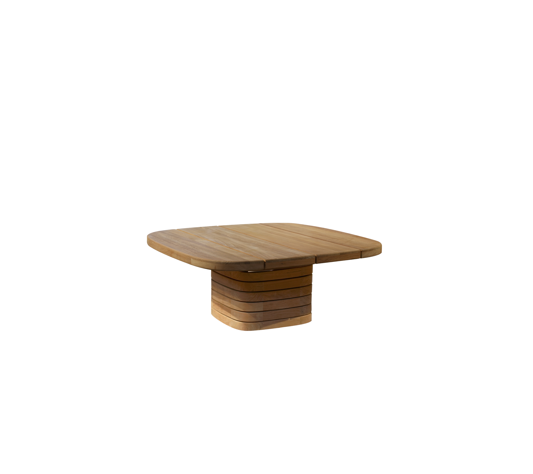 Modern teak table with a unique design.