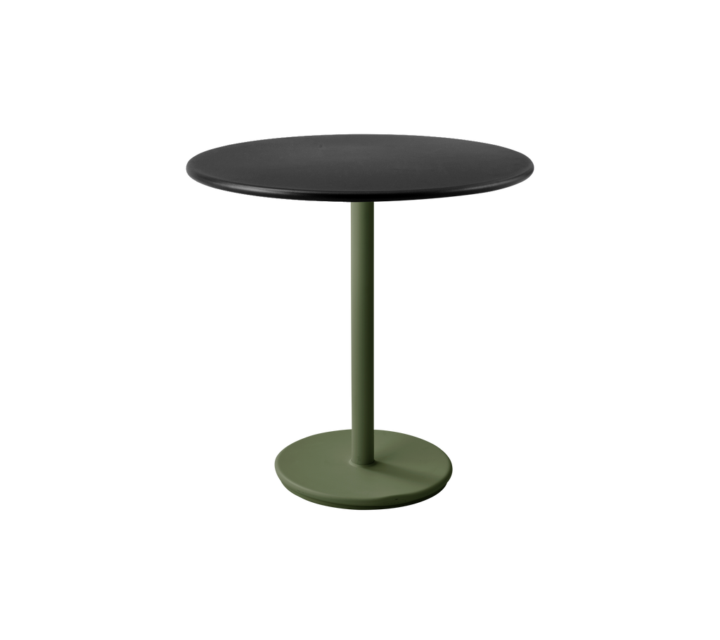 Modern table with a dark green base and lava grey top.
