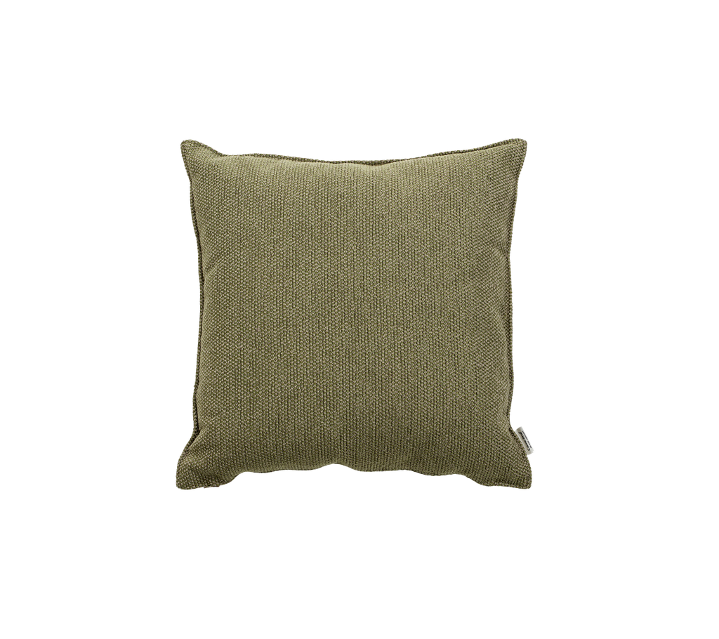 Square decorative pillow in a textured olive green fabric, adding a touch of subtle elegance to any space.