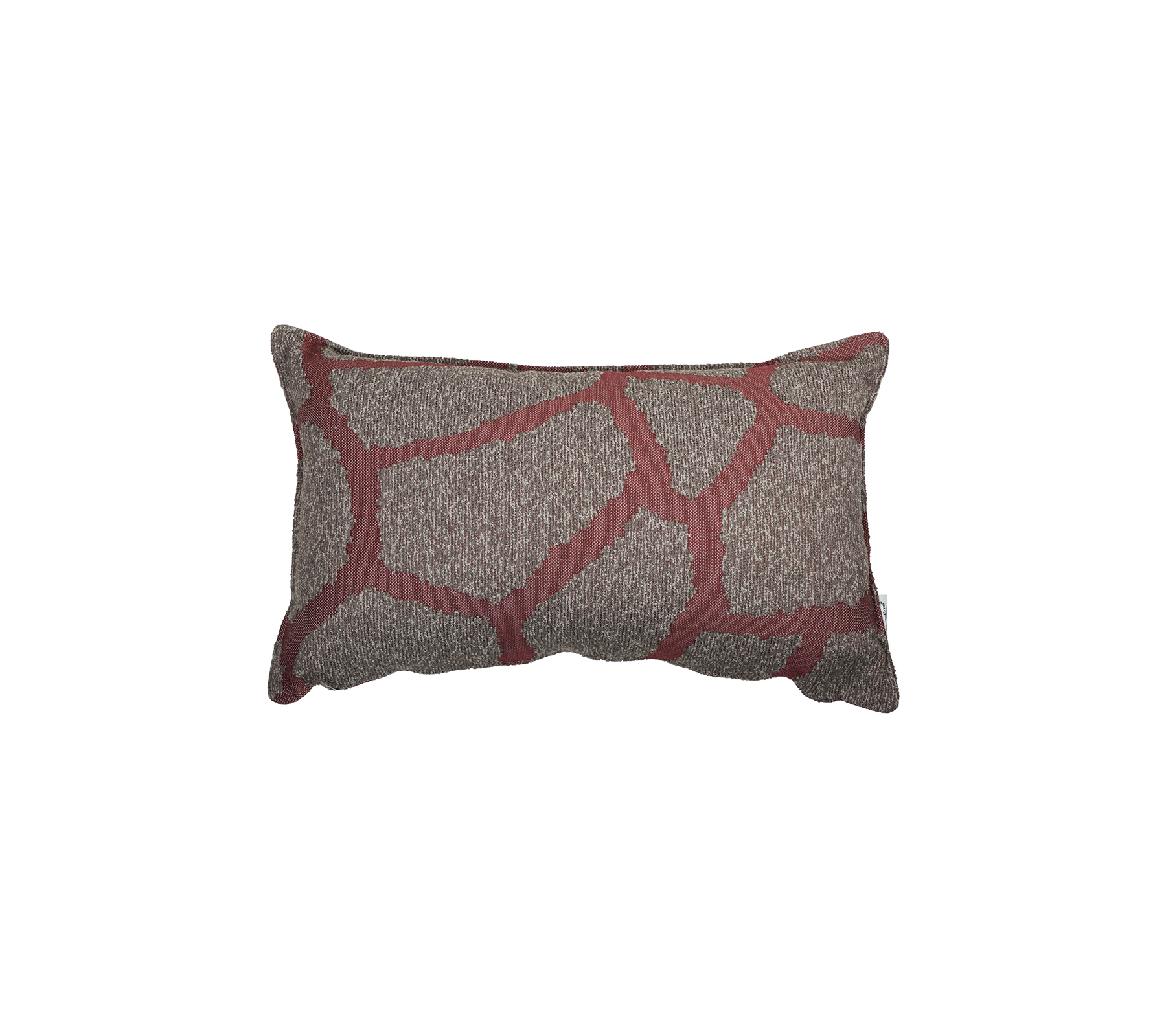 Rectangular pillow featuring a textured beige background with irregular geometric patterns in a warm reddish tone.