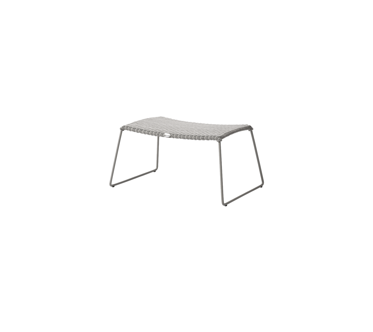 Gray table with a smooth, rectangular surface and minimalist metal legs, designed for versatile use in various settings.