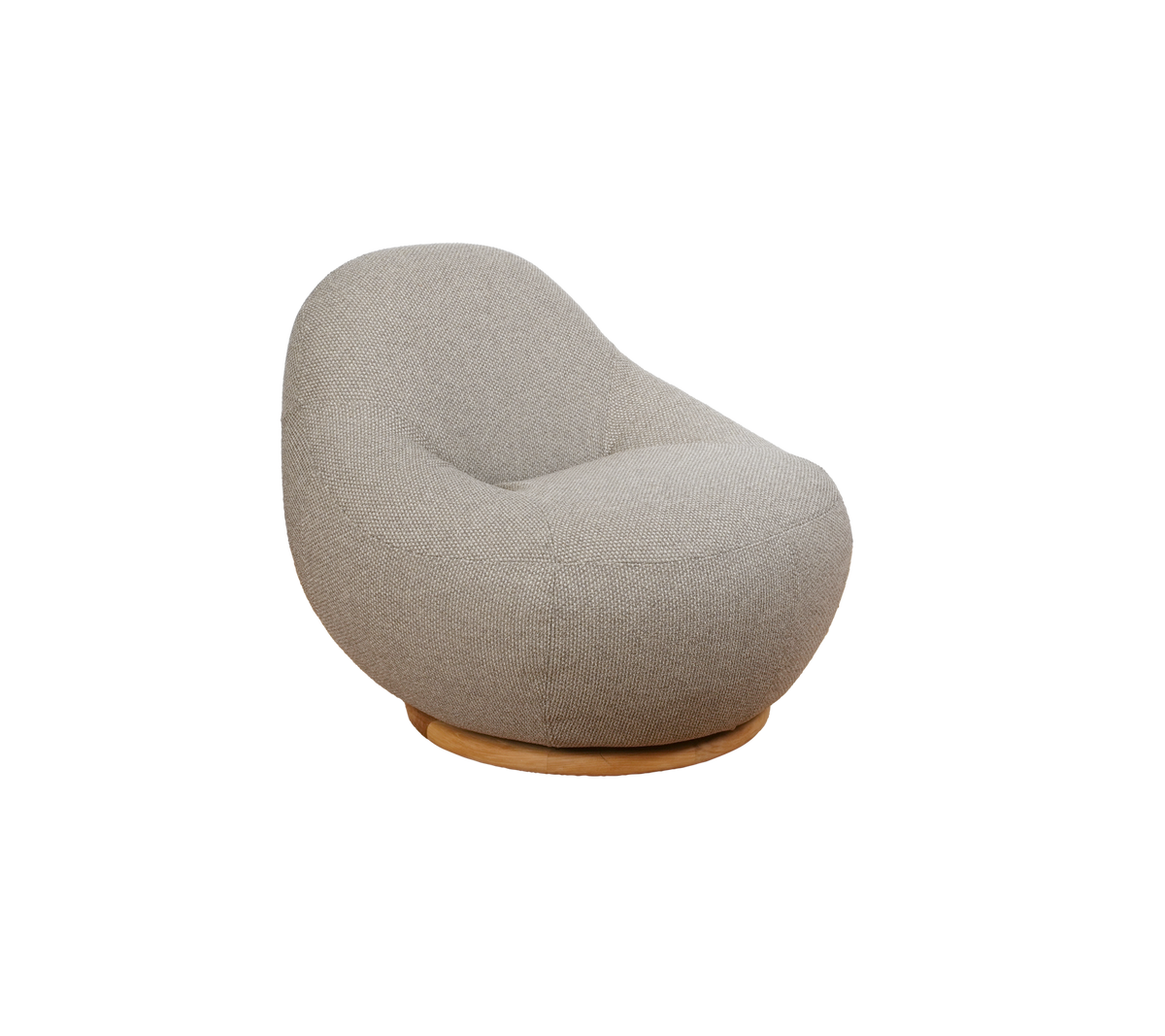 Light brown modern lounge chair with a unique rounded shape.