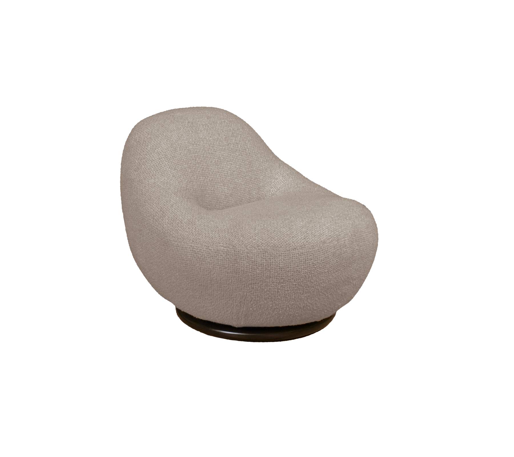 Modern beige chair with a rounded shape and swivel base.