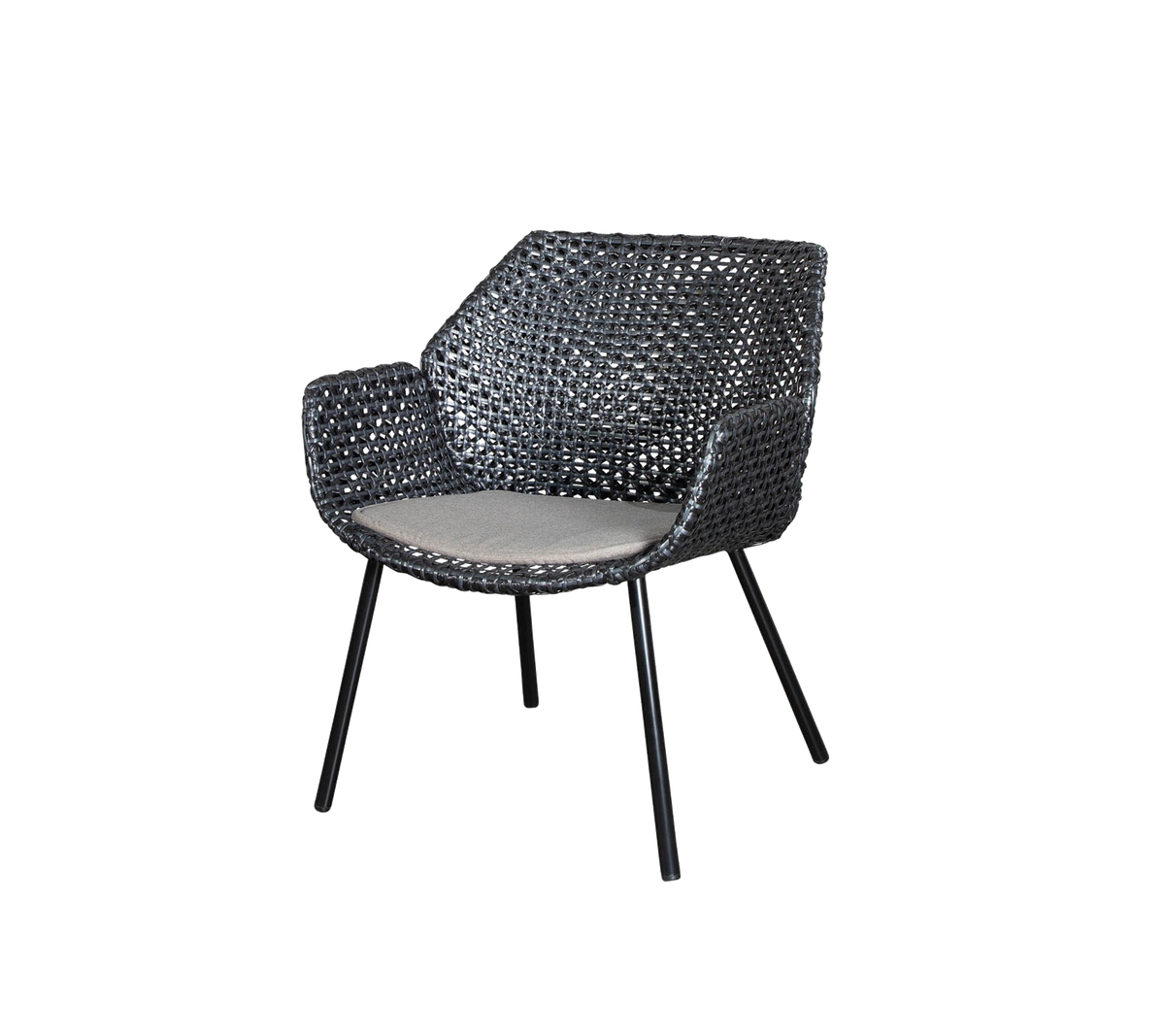 Stylish woven chair with a comfortable cushion, featuring a modern design and sturdy legs for support. Perfect for relaxation.