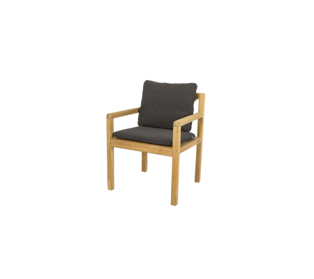 Wooden chair with light-colored frame and dark cushioned seating, designed for comfort and style in any setting.
