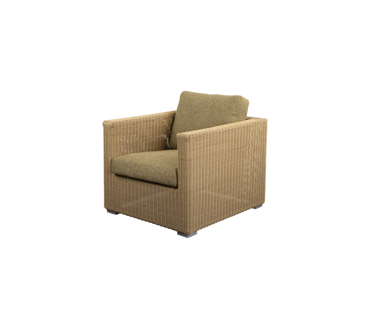 A comfortable, modern chair with a woven texture and a soft green cushion, perfect for relaxation and style.