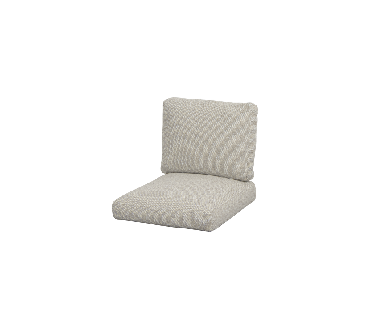 Light-colored, modern cushion featuring a thick seat and backrest, designed for comfort and style in seating arrangements.
