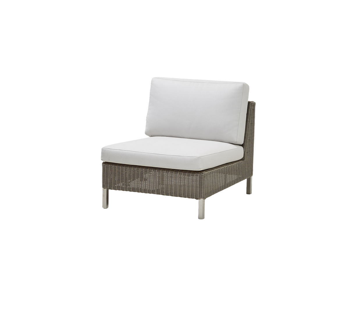 Modern chair featuring a woven base with a comfortable white cushion, ideal for relaxation and style.