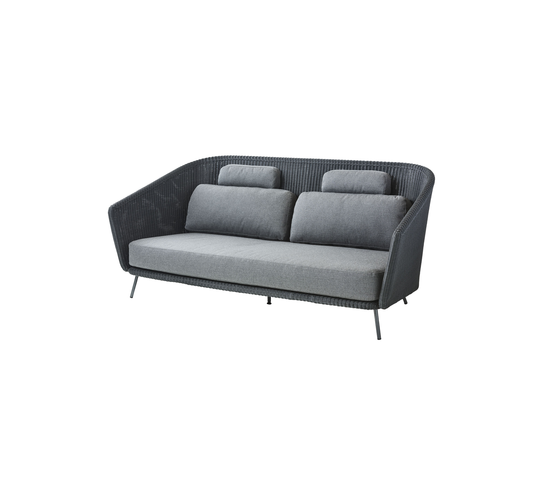 Stylish two-tone gray sofa with plush cushions and a modern, curved shape, perfect for contemporary living spaces.