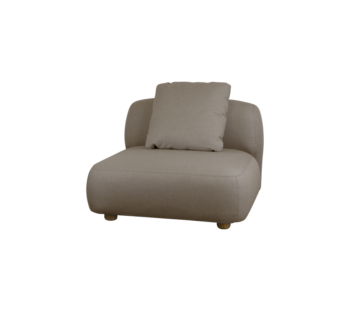Comfortable beige chair with a plush back cushion and rounded edges, suitable for relaxed seating in various settings.