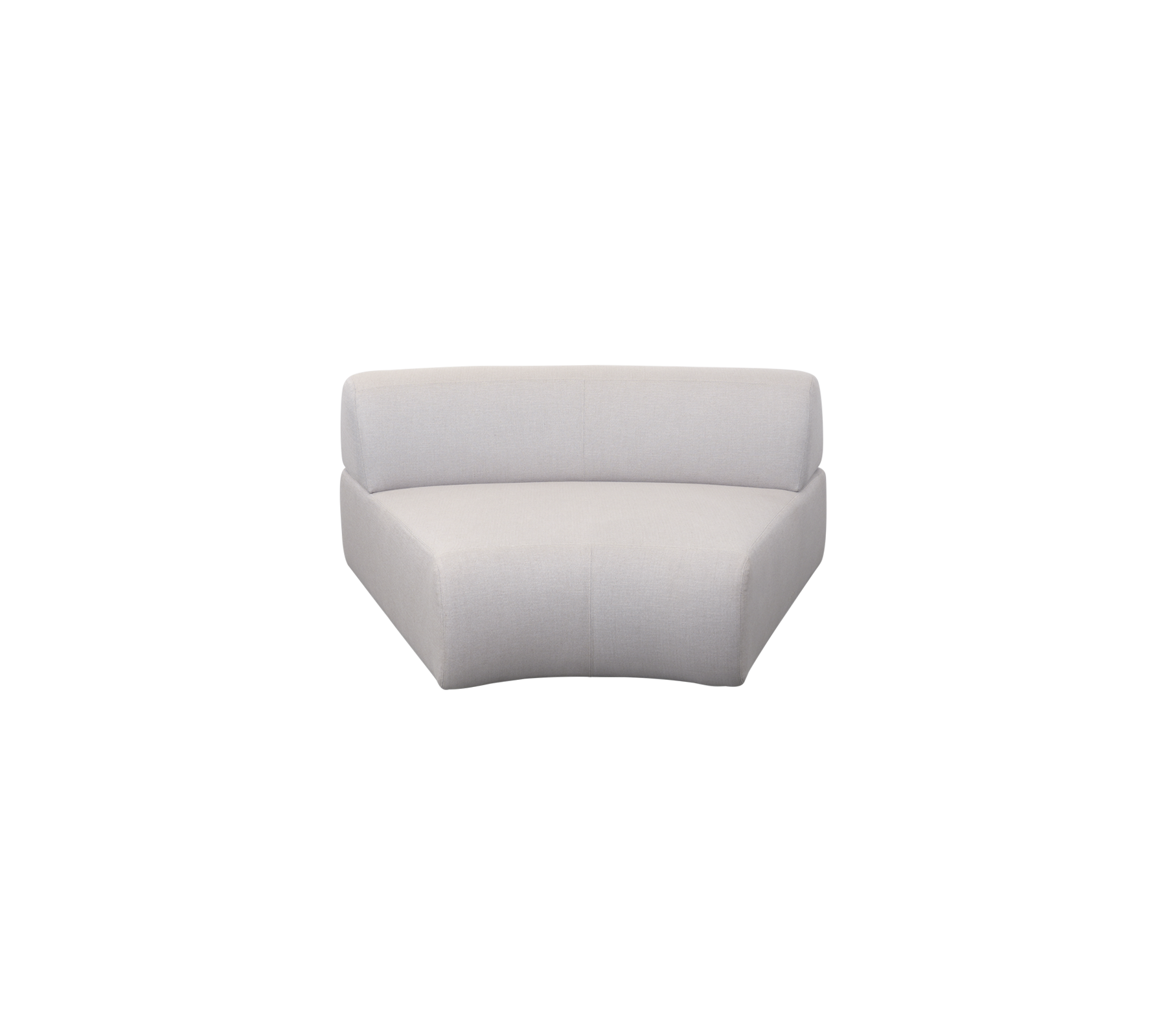 A stylish, modern curved sofa in a light fabric, designed for comfort and contemporary spaces. Ideal for cozy seating arrangements.