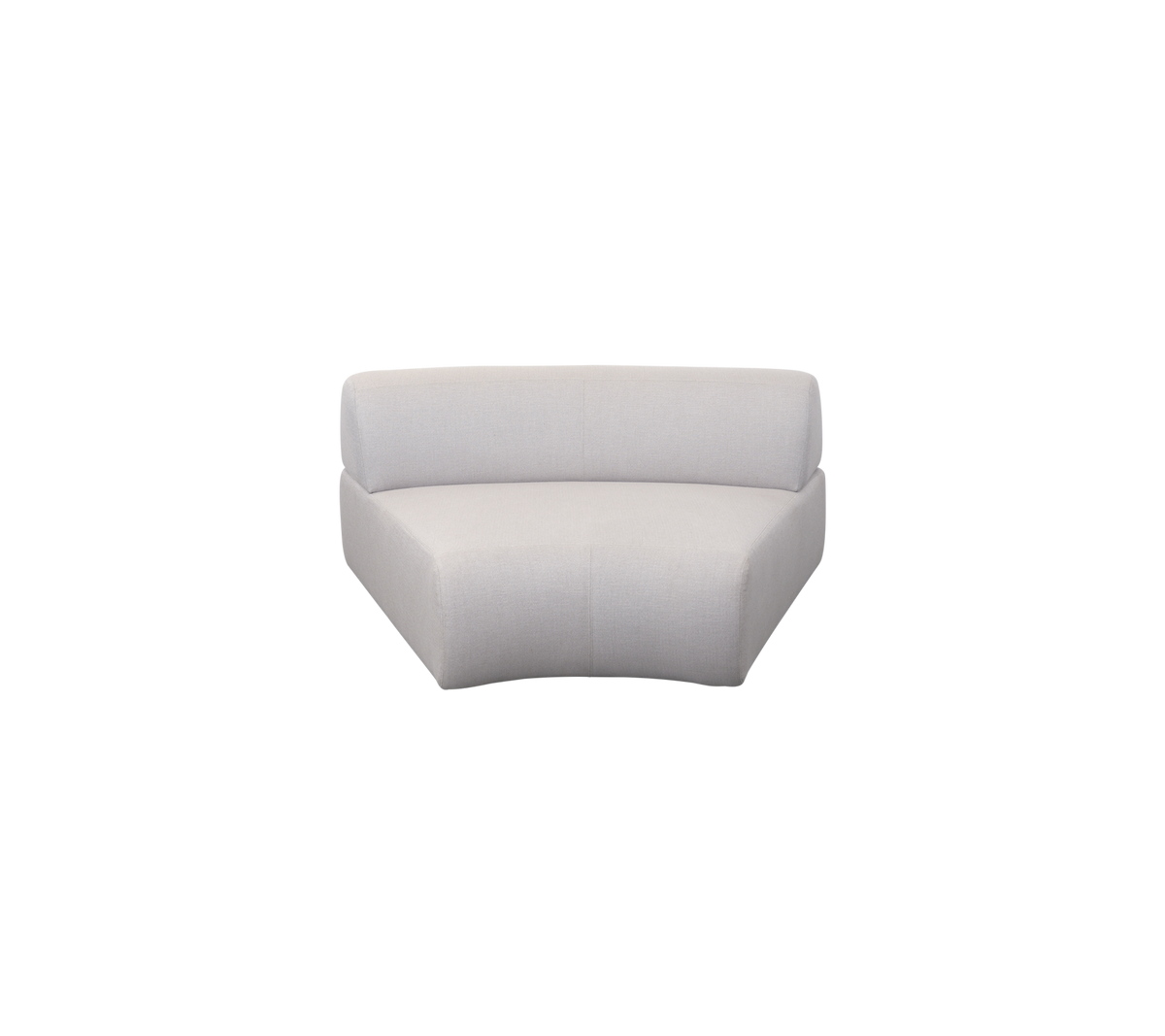 A stylish, modern curved sofa in a light fabric, designed for comfort and contemporary spaces. Ideal for cozy seating arrangements.