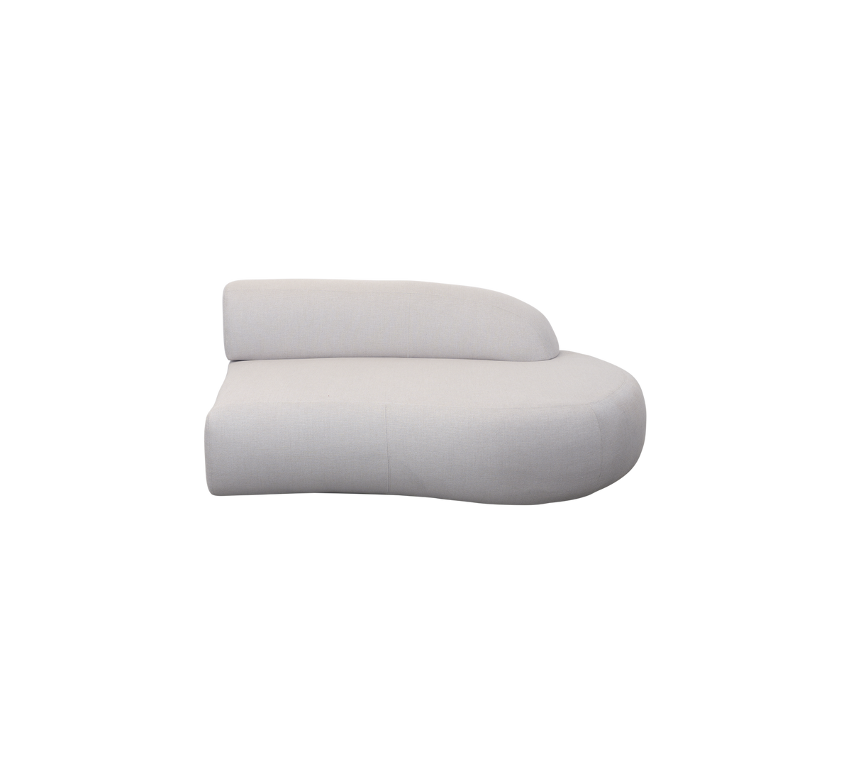 Elegant curved white sofa with a modern design, featuring smooth contours and a minimalist aesthetic. Ideal for stylish seating.