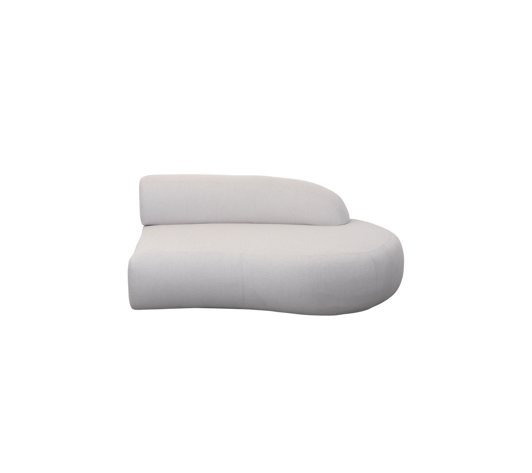 Elegant curved white sofa with a modern design, featuring smooth contours and a minimalist aesthetic. Ideal for stylish seating.