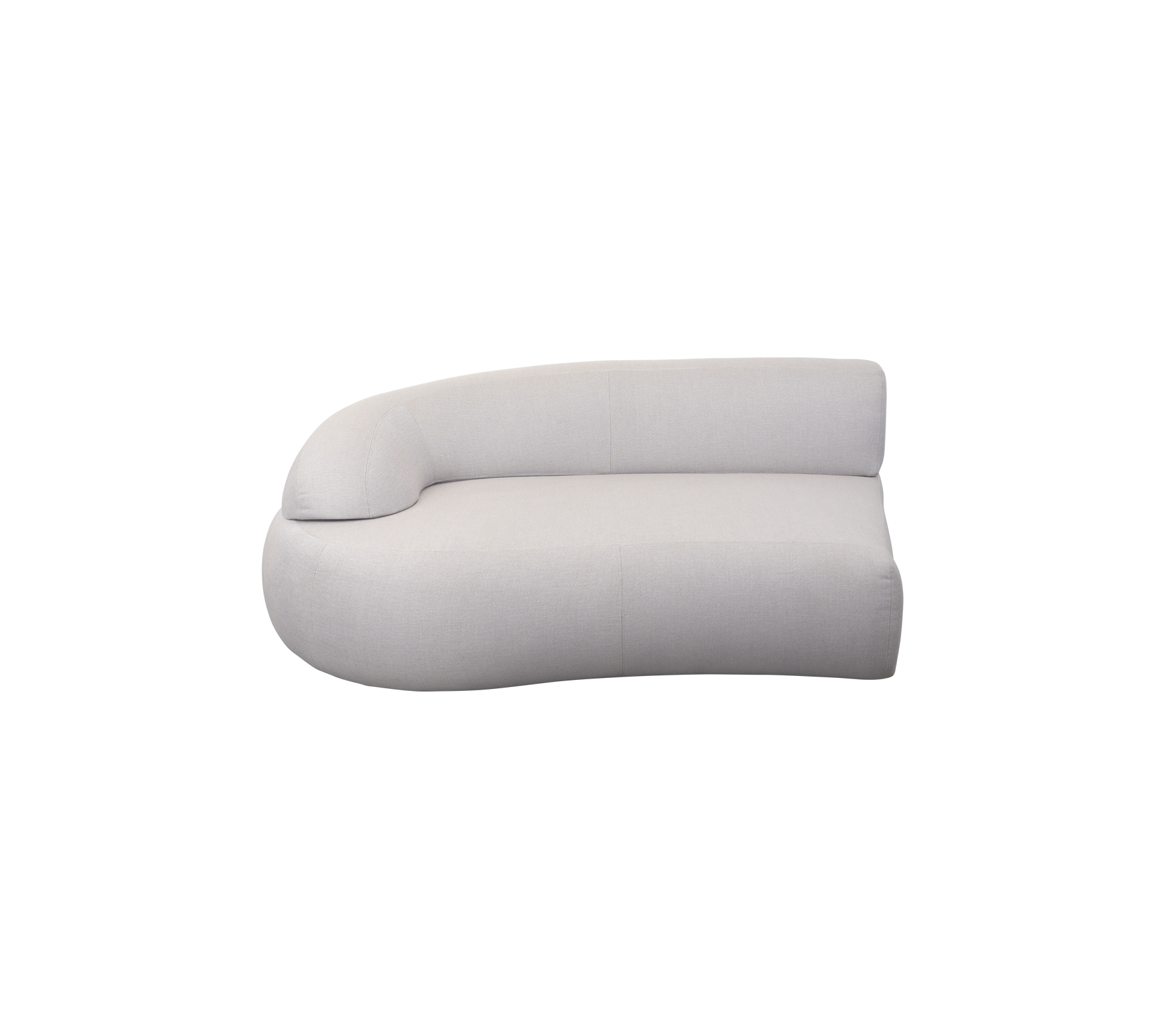 Curved, modern lounge sofa with a minimalist design and soft fabric, offering comfortable seating. Ideal for contemporary spaces.