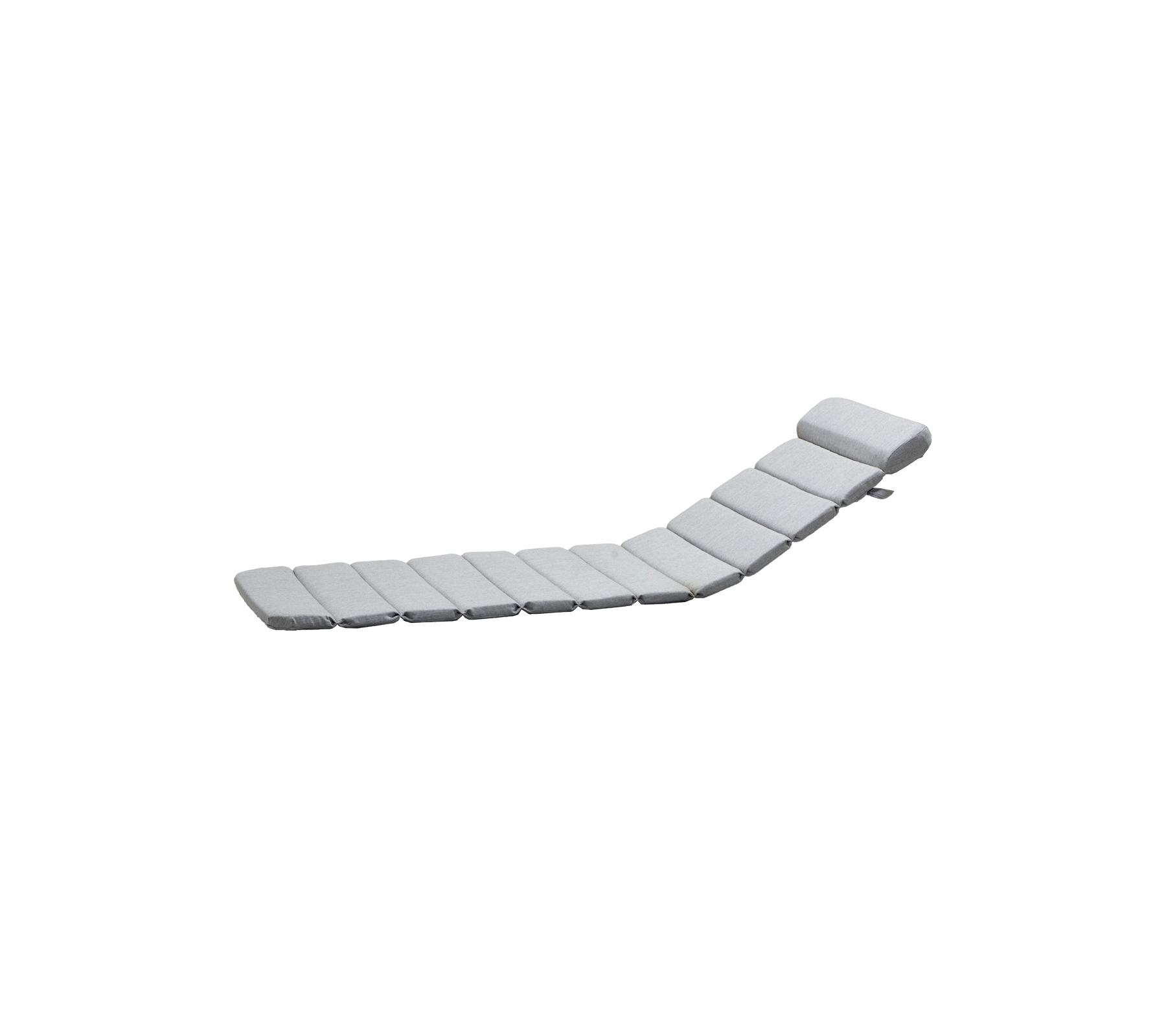 Curved, padded lounge chair with several sections for comfort, featuring a sleek design in a light color. Ideal for relaxation.