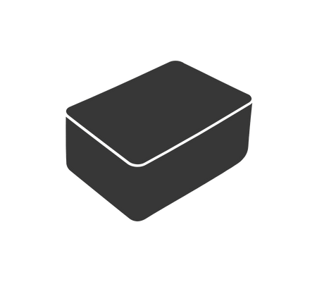 Illustration of a rectangular storage box with a smooth surface and rounded edges.