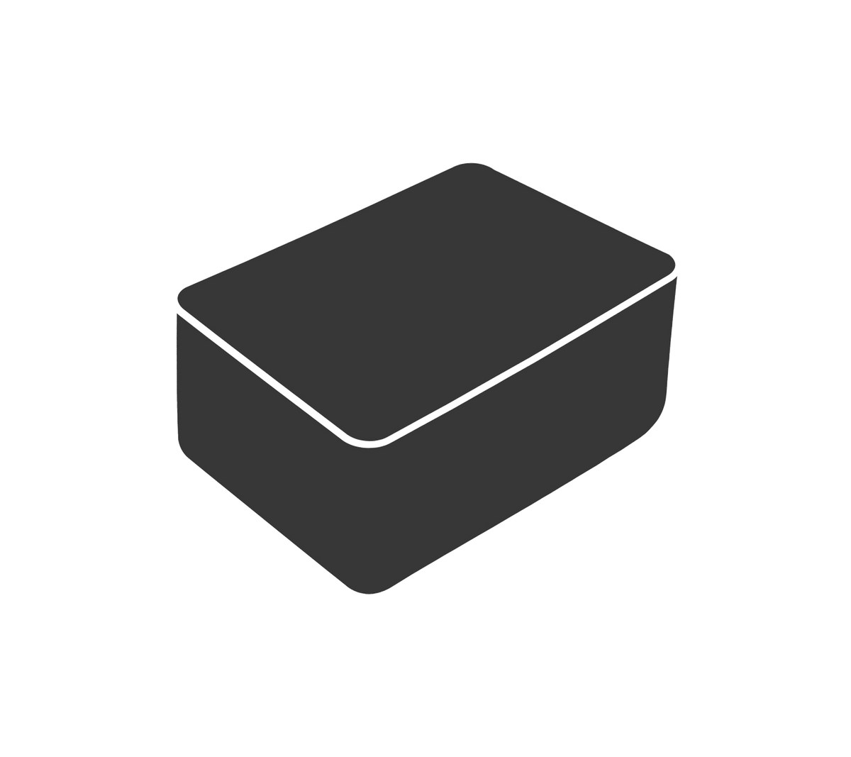 Illustration of a rectangular storage box with a smooth surface and rounded edges.