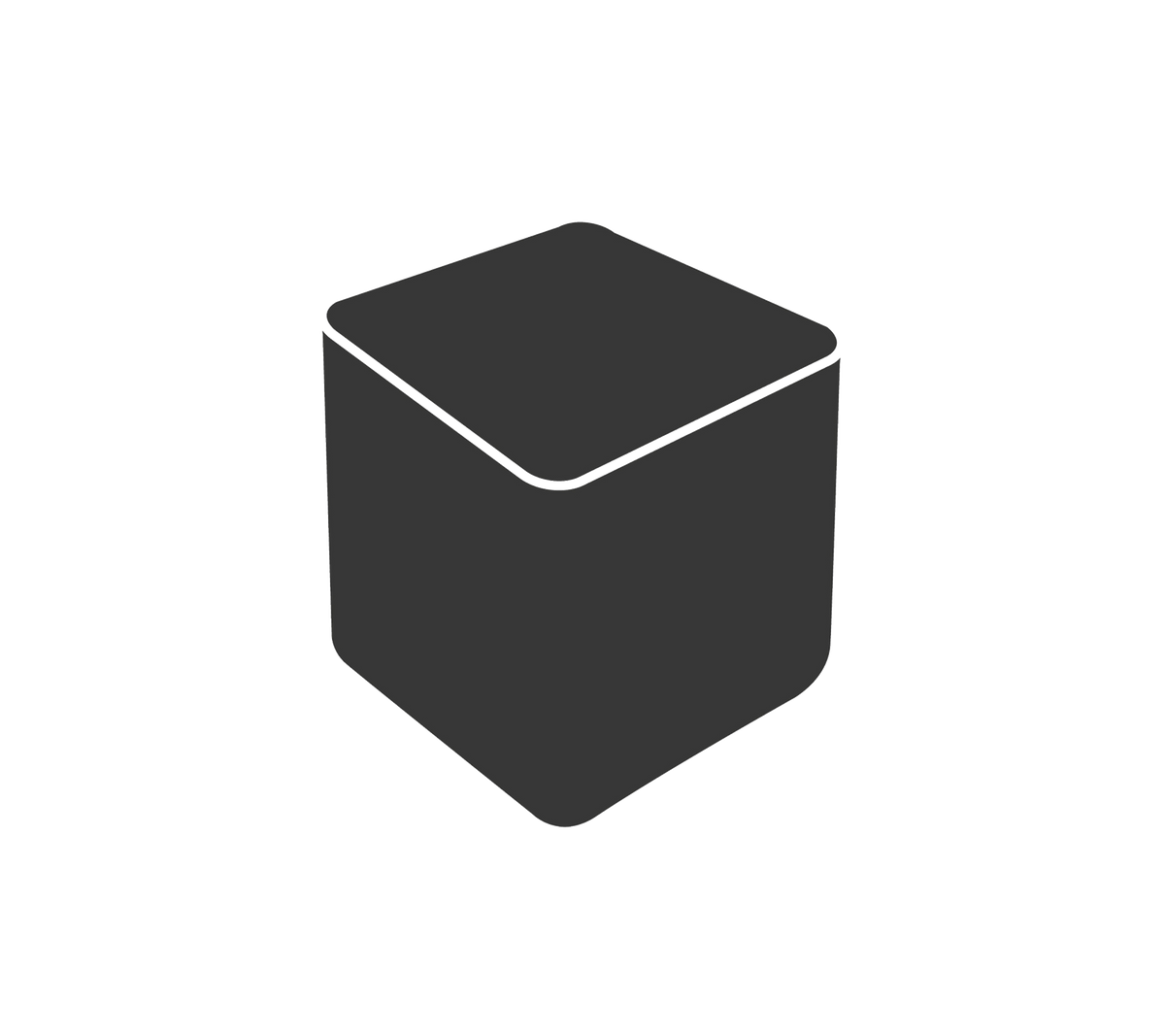 A simple, dark-colored cube with rounded edges and a smooth surface, featuring a slightly raised top.