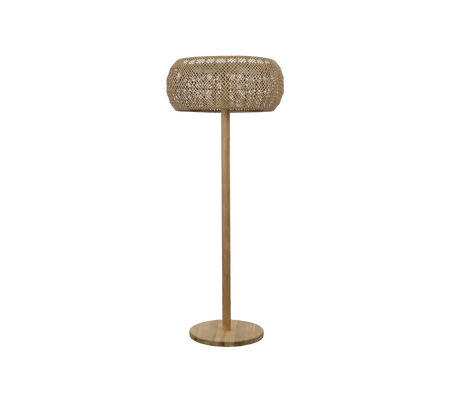 Natural lamp with a woven shade and a simple base.