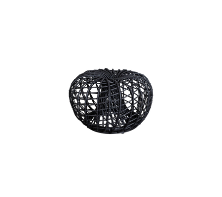 Black decorative woven basket with a round, open design, perfect for storing items or enhancing decor.