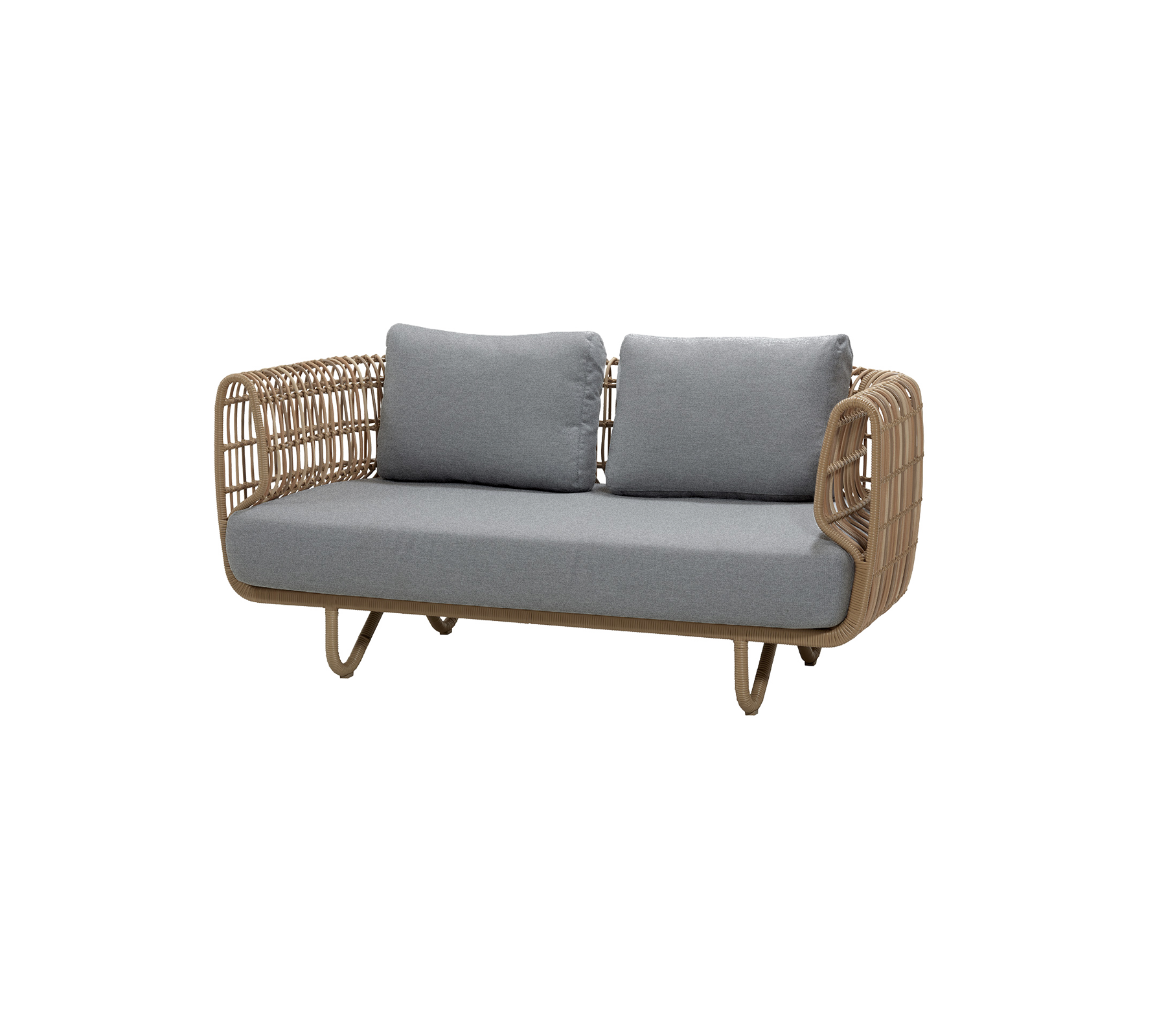 Natural sofa with grey cushions in a modern lounge setting.