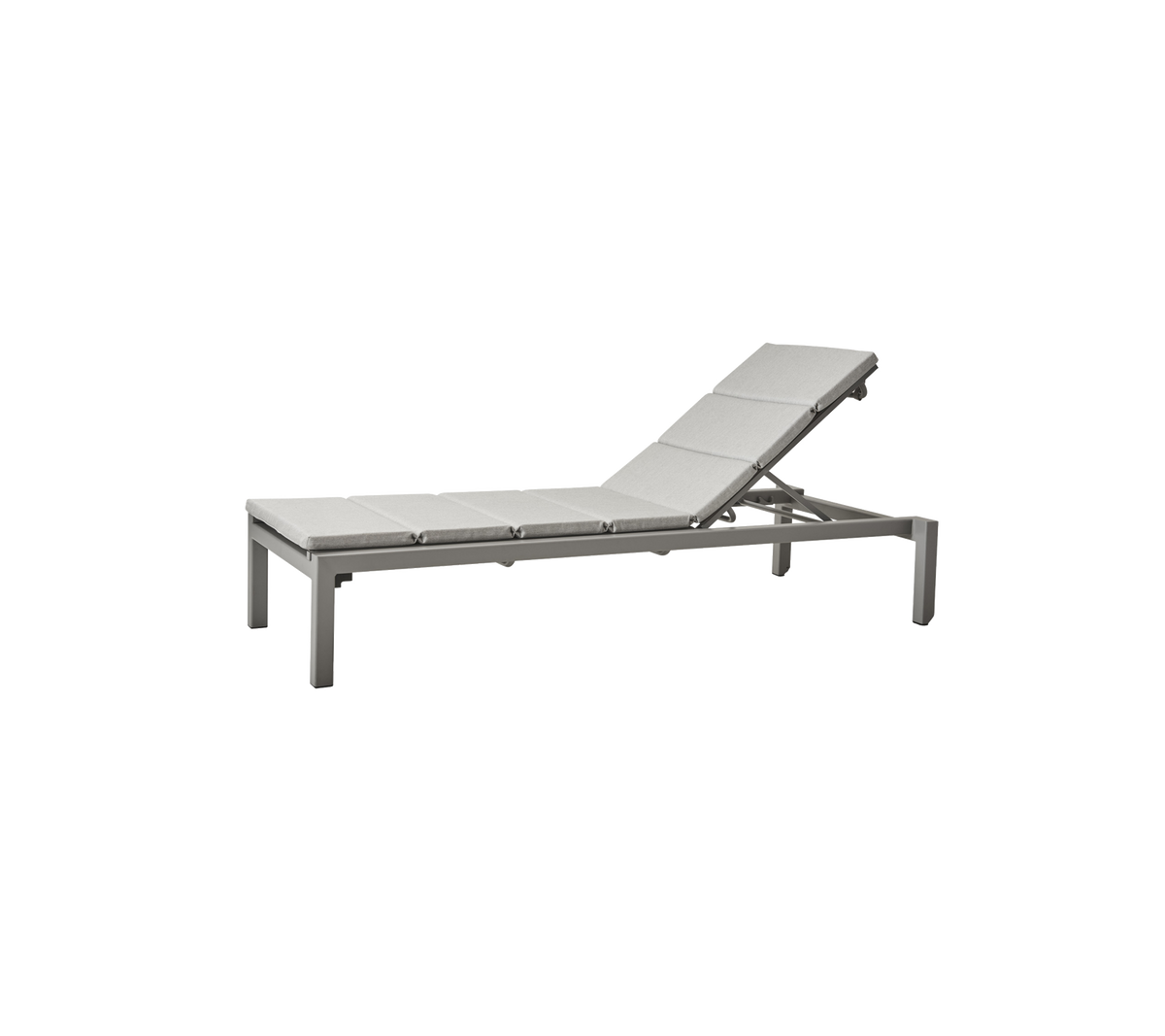 Adjustable chaise lounge with a sleek, modern design and cushioned seating for comfort. Ideal for relaxation.