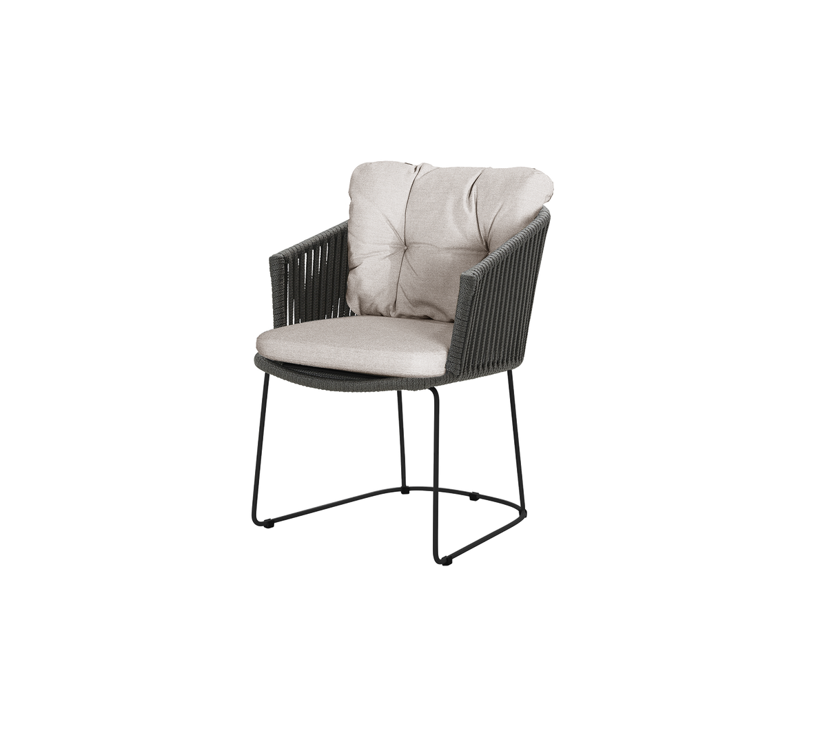 A comfortable chair with a soft, cushioned seat and backrest, featuring a stylish woven design and a sturdy frame.