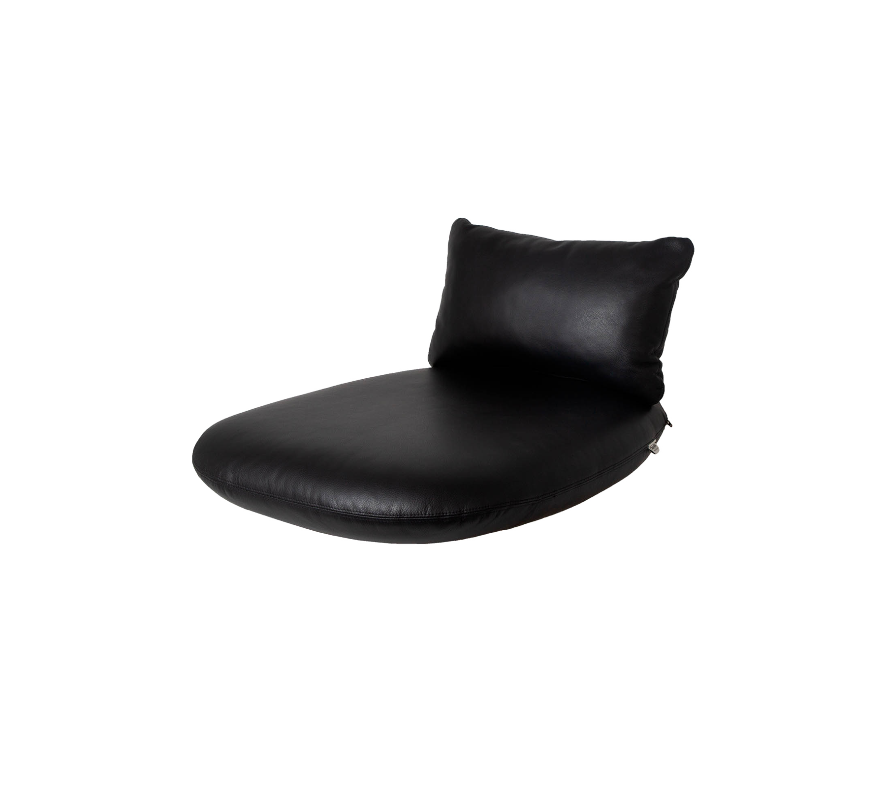 Black padded lounge seat with a supportive backrest, designed for comfort and style in various settings.