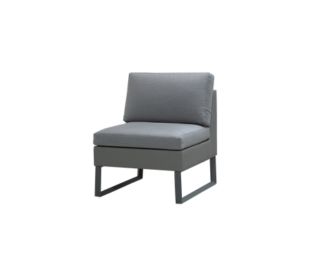 Stylish gray chair with a modern design, featuring plush cushions and a minimalist frame for comfortable seating.