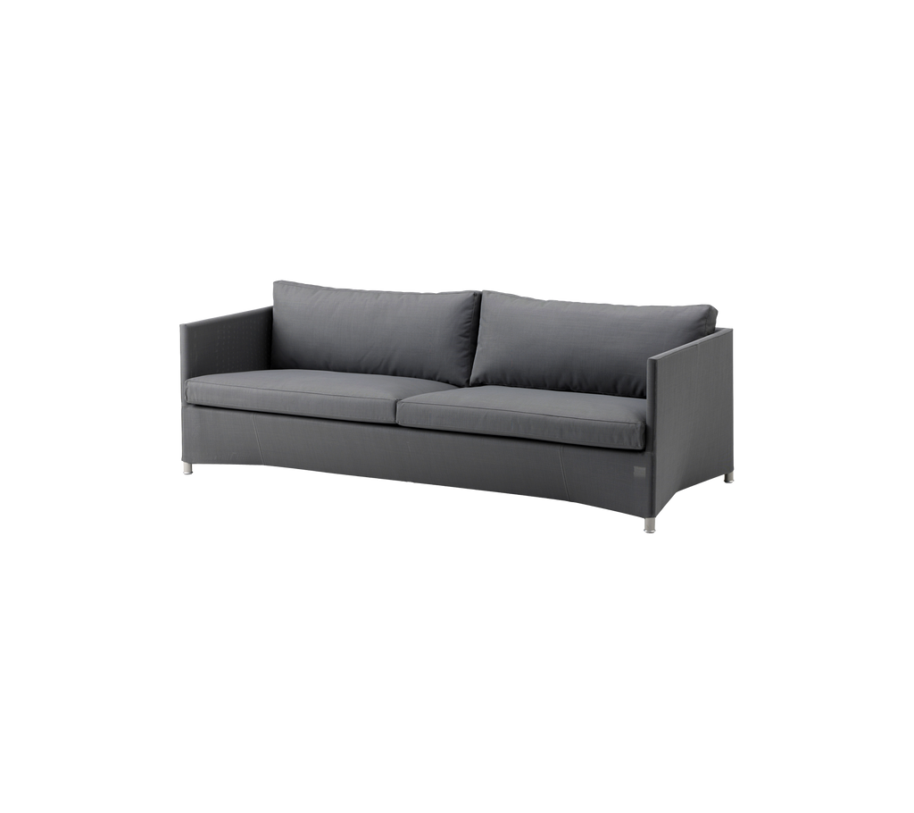 Modern grey sofa with clean lines and plush cushions.