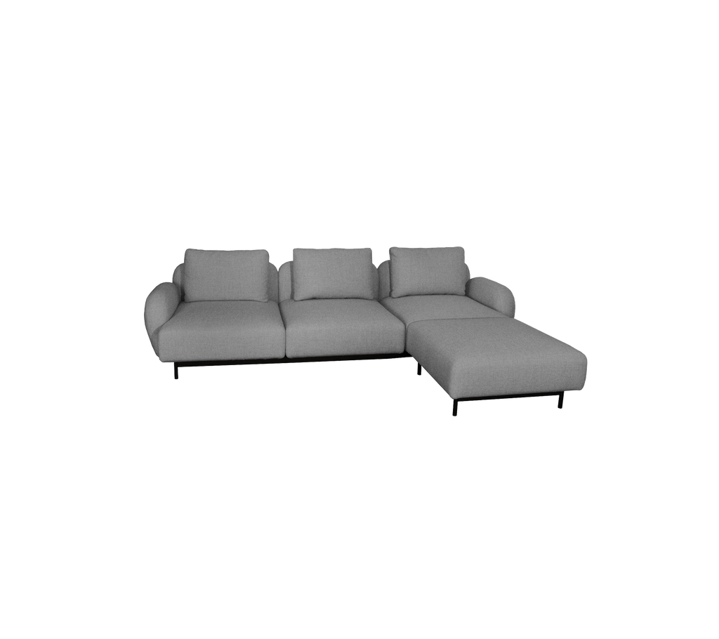 Aura Cane-line Wool, Fire Retardant (Crib 5), 3-seater sofa w/low armrest & chaise lounge left (2.2)