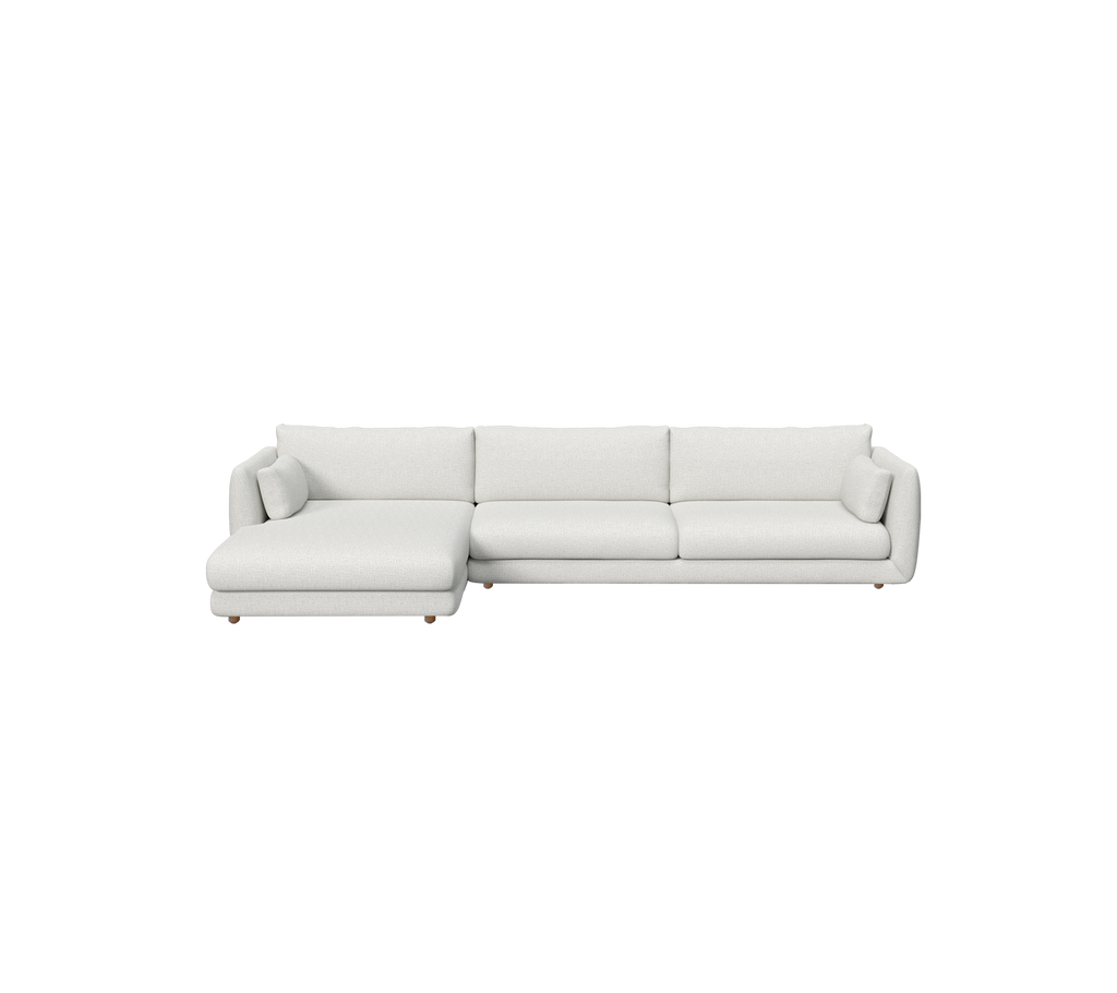 Modern light grey sofa with clean lines and a minimalist design.