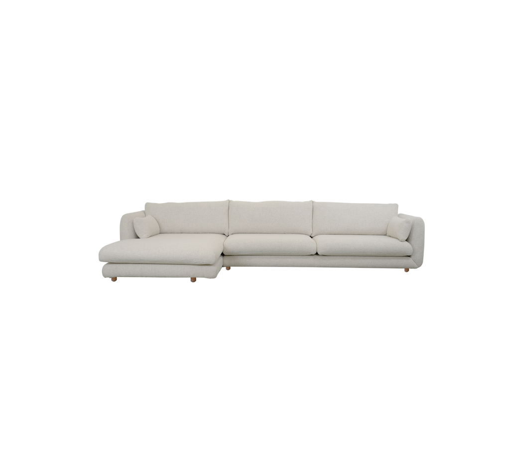 Modern sand sofa with clean lines in a minimalist style.