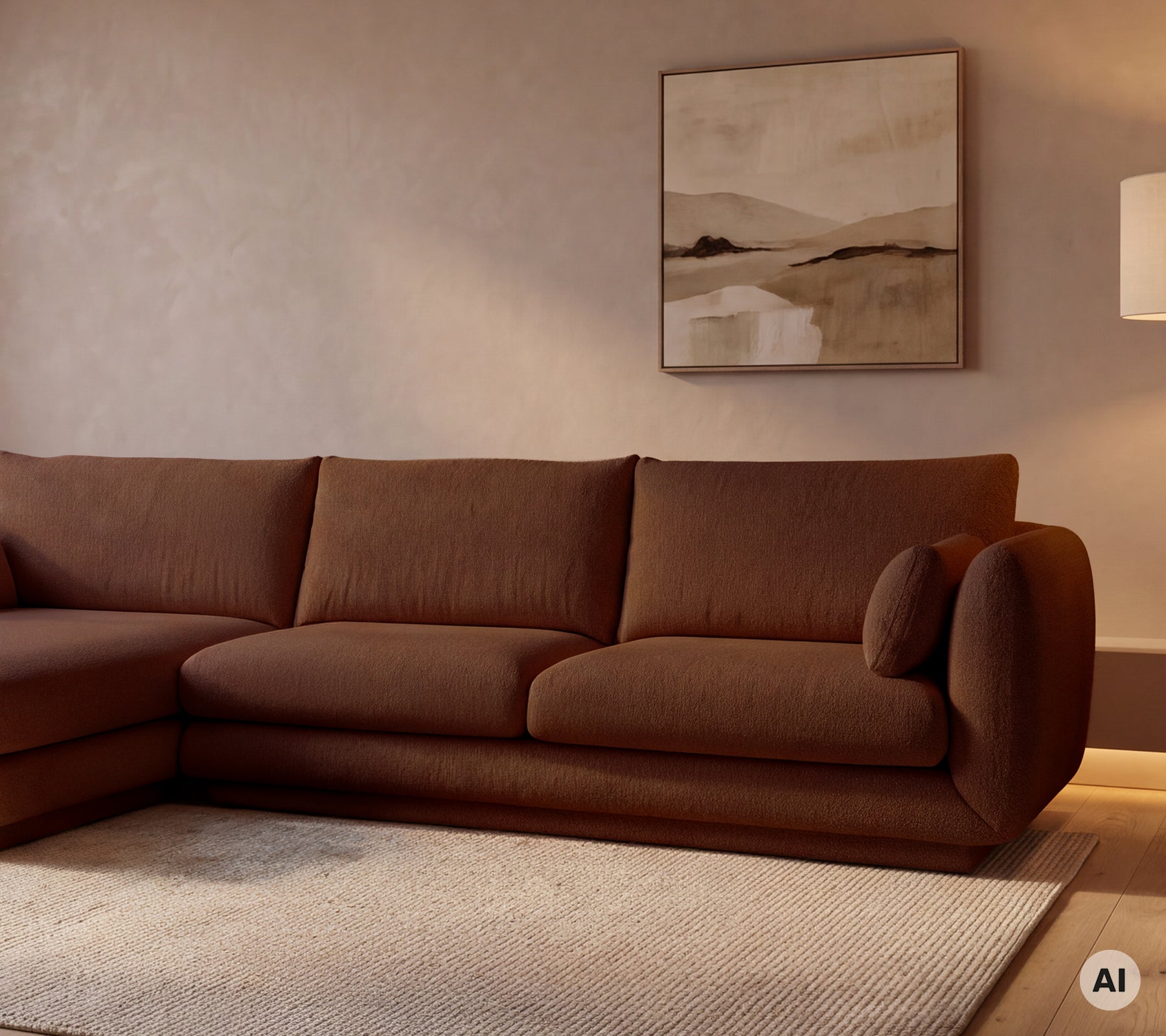 Modern brown sofa in a stylish lounge setting.
