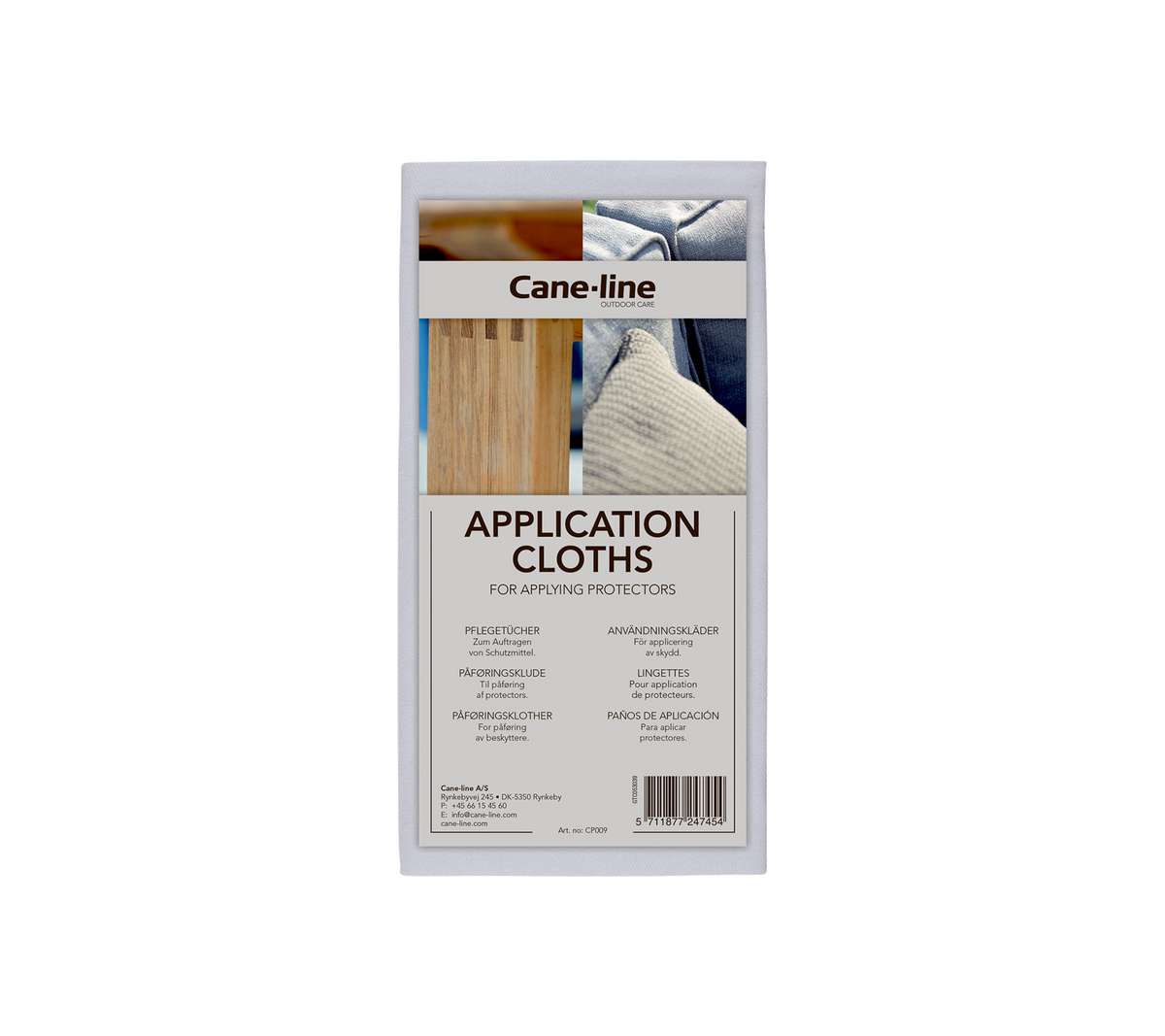 Cane-line application cloths for surface protection, featuring instructions and usage details on the packaging.